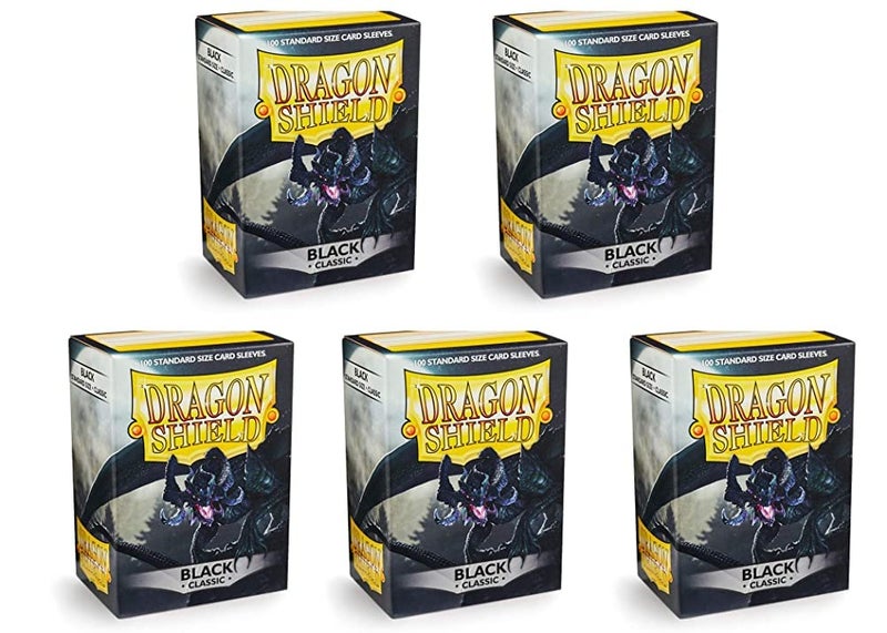 dragon shield 5 عبوات دراجون شيلد كلاسيك أسود حجم قياسي 100 قطعة أكمام بطاقات قيمة مجموعة! - Image 1